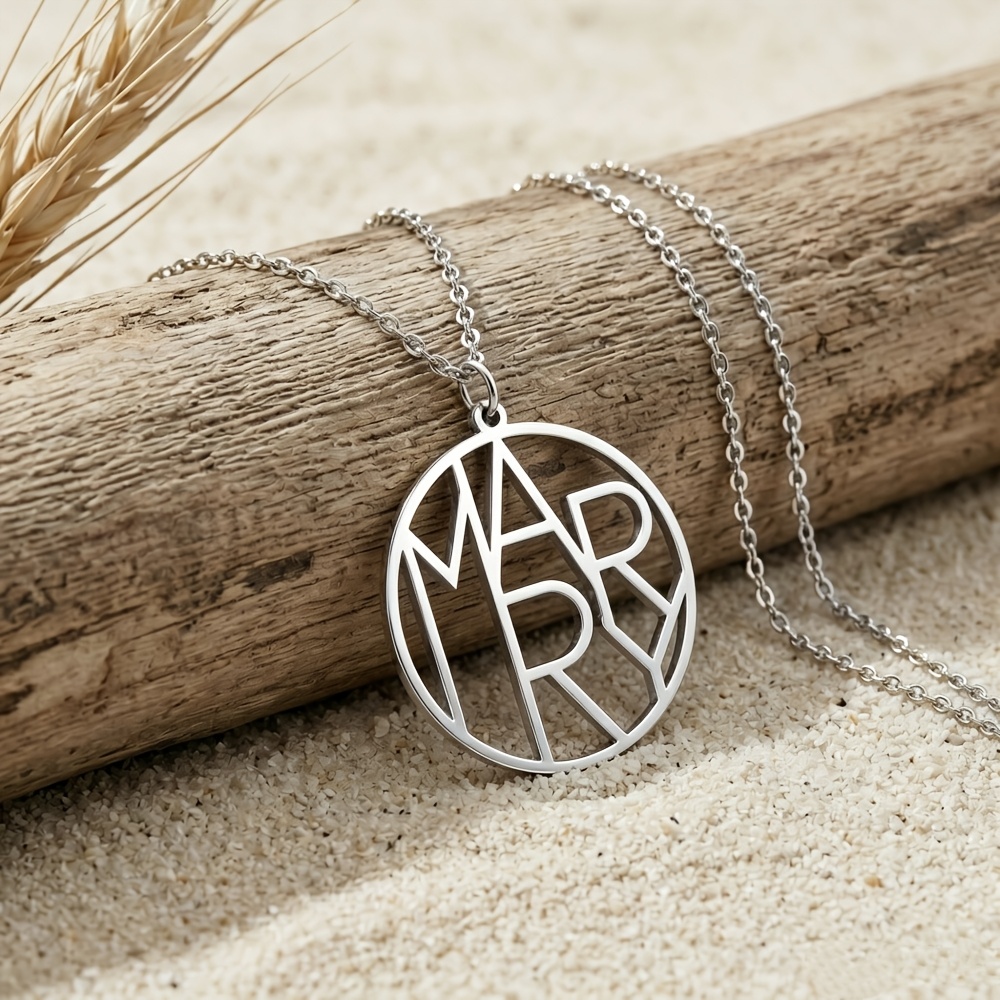 Custom Circle Monogram Name Necklace, Minimalist Gift